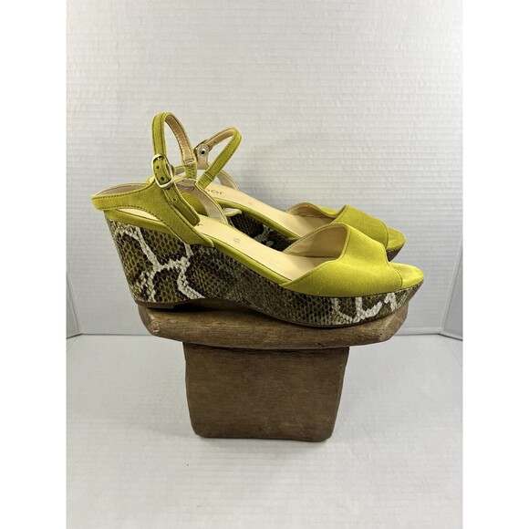 GABOR Sandals Womens US 6.5 Green Suede Snake Print Wedge Open Toe - Picture 1 of 12